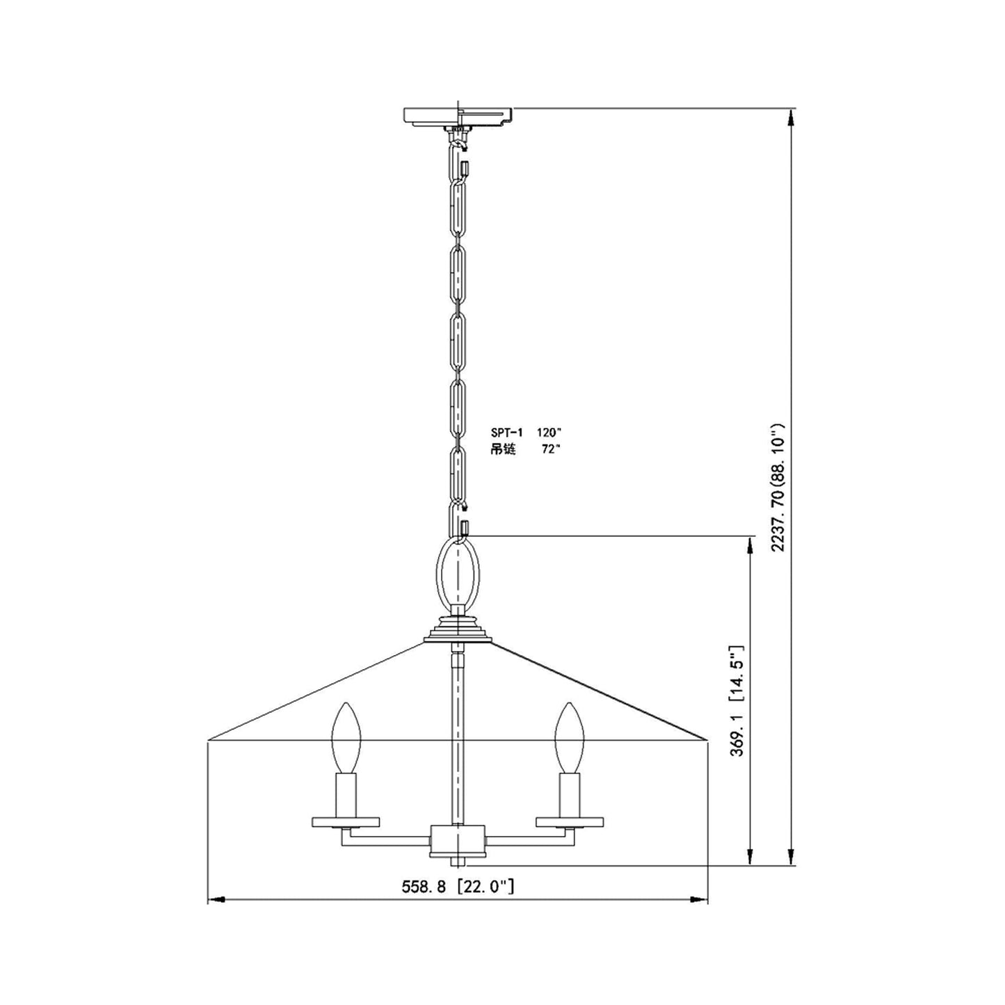 Rialto Pendant Light - line drawing.