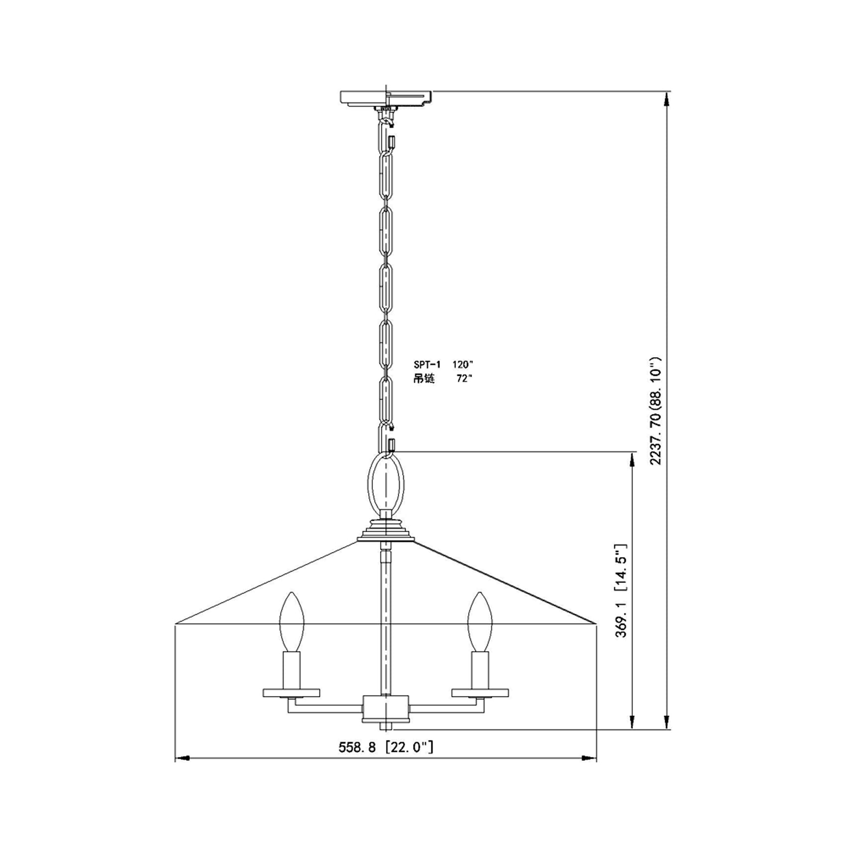 Rialto Pendant Light - line drawing.
