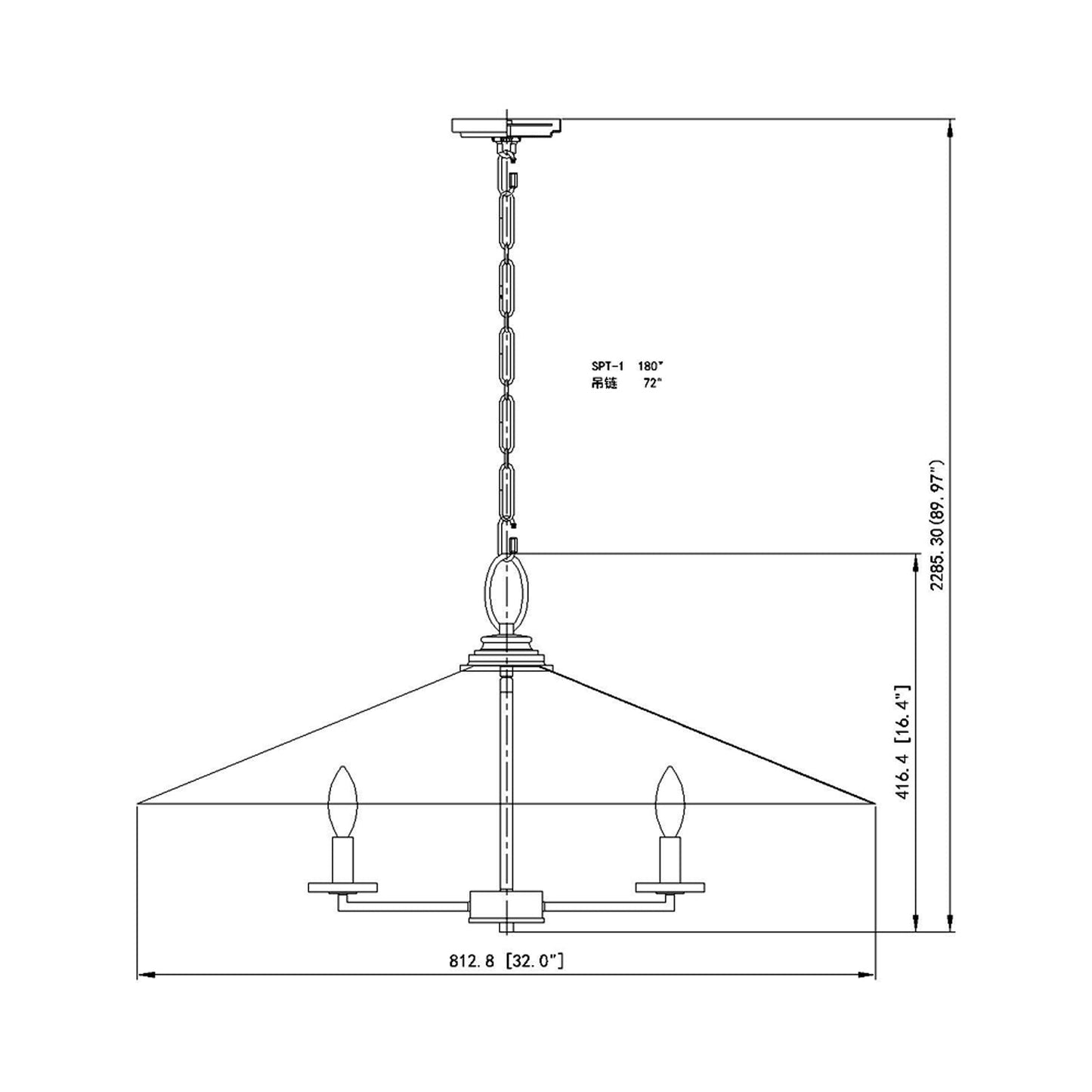 Rialto Pendant Light - line drawing.