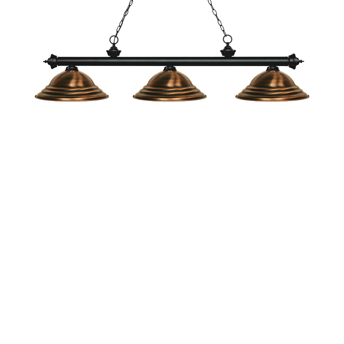 Riviera Billiard Pendant Light in Matte Black/Antique Copper.