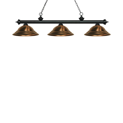 Riviera Billiard Pendant Light in Matte Black/Antique Copper.