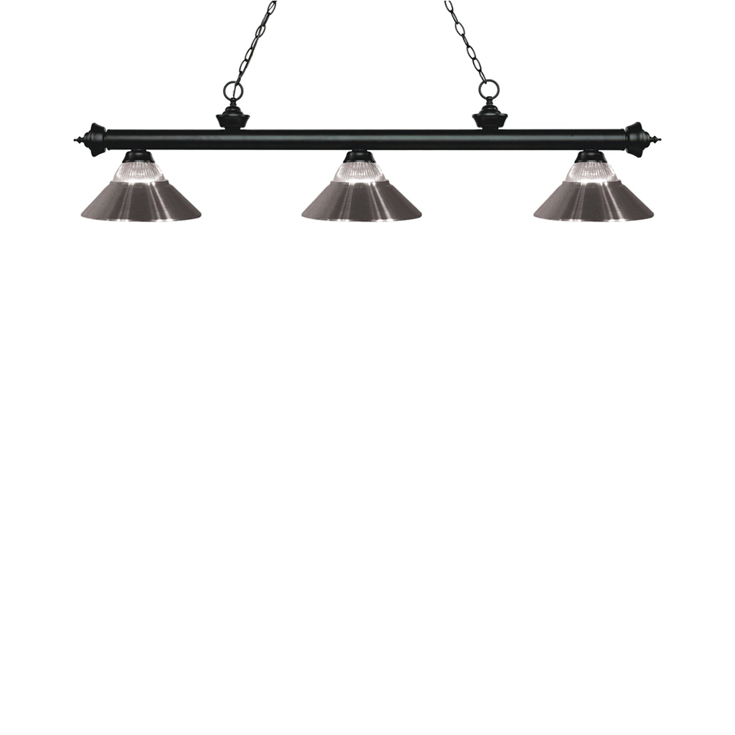Riviera Bowl Pendant Light in Matte Black/Clear Ribbed/Brushed Nickel.