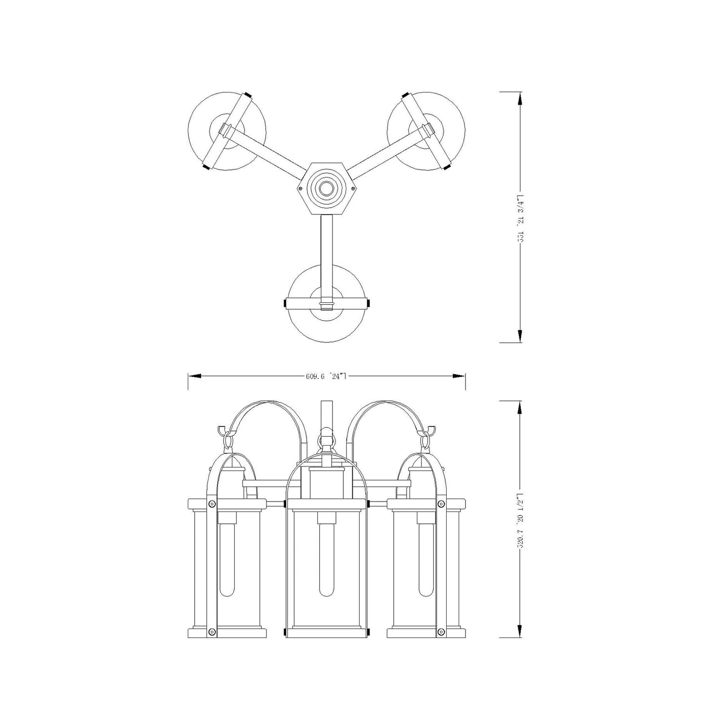 Roundhouse 519P Outdoor Post Light - line drawing.