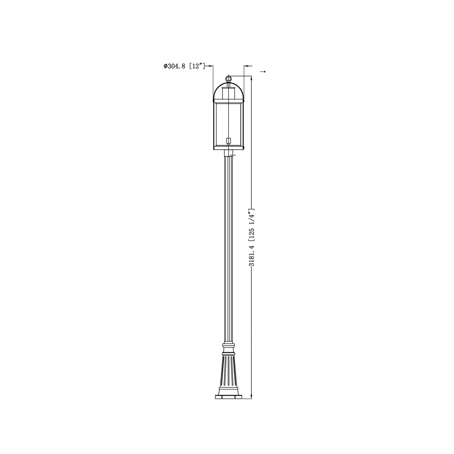 Roundhouse 519P Outdoor Single Post Light - line drawing.