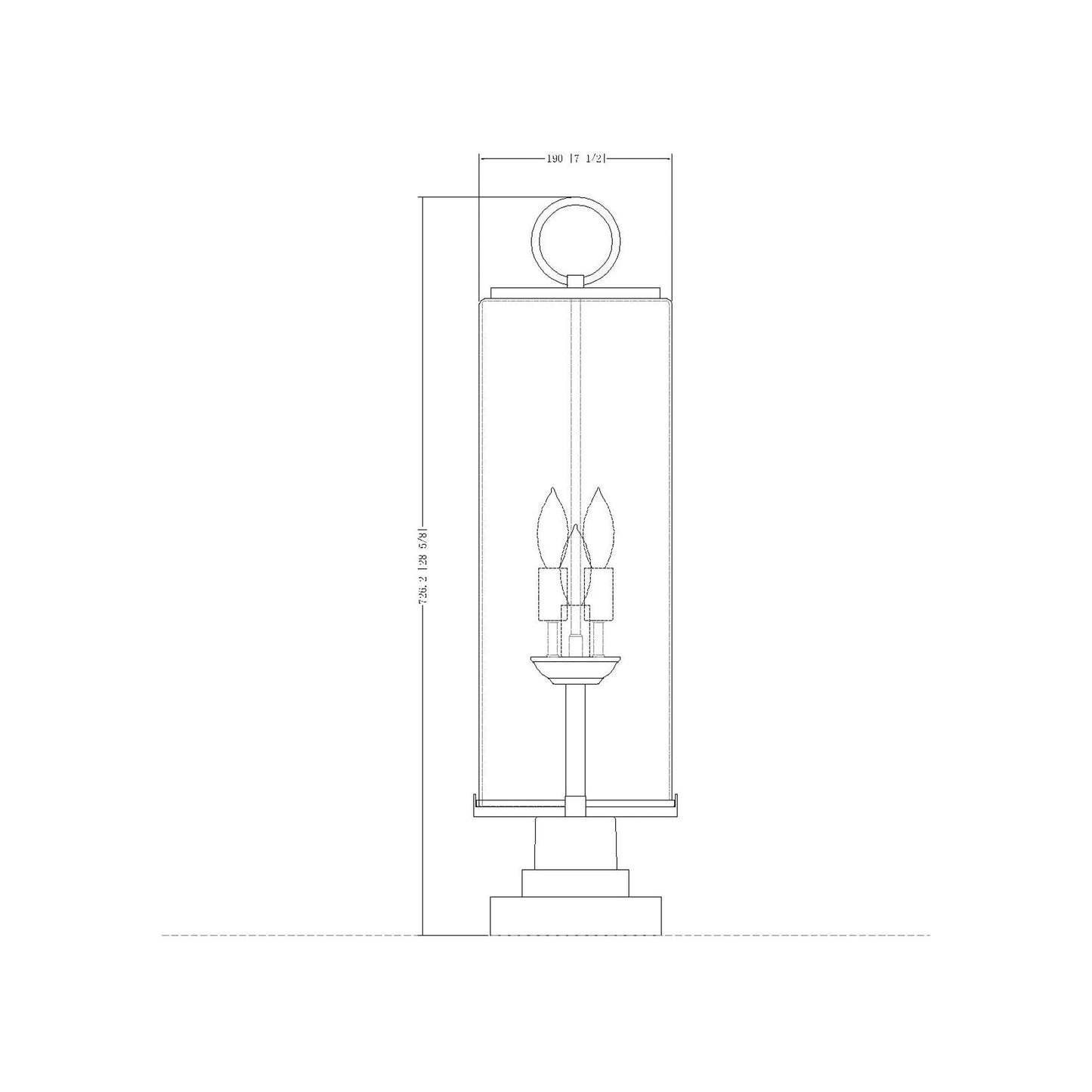 Sana Outdoor Pier Mount Light - line drawing.