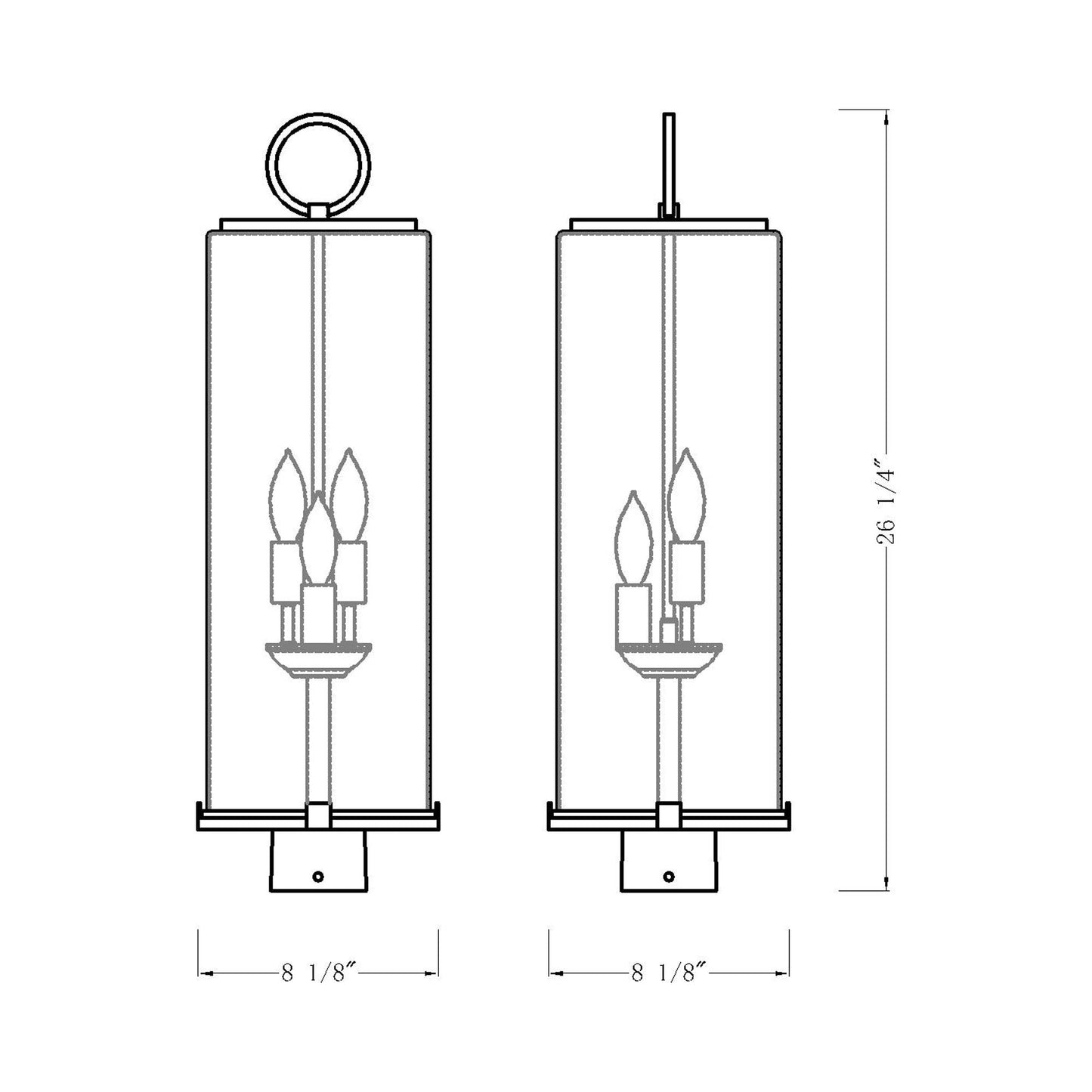 Sana Outdoor Square Post Light - line drawing.