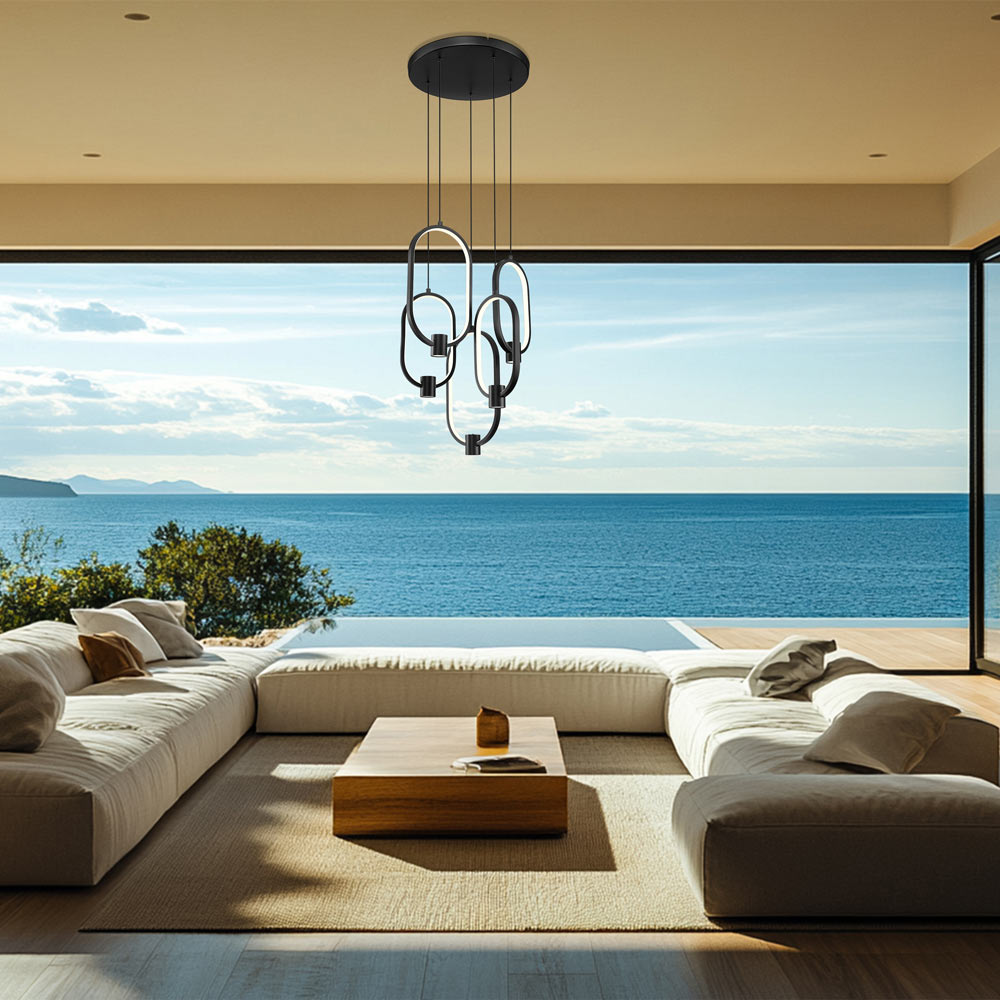 Saros LED Chandelier in Outside Area.
