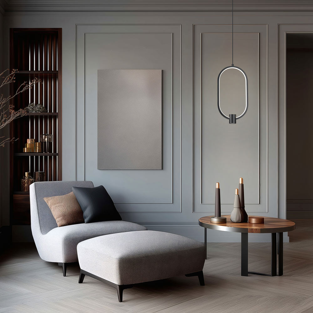 Saros LED Pendant Light in living room.