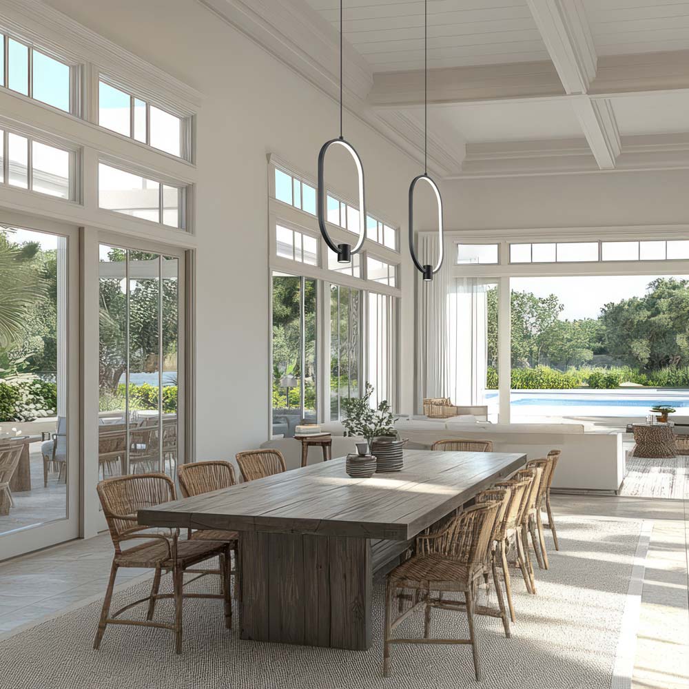 Saros LED Pendant Light in living room.