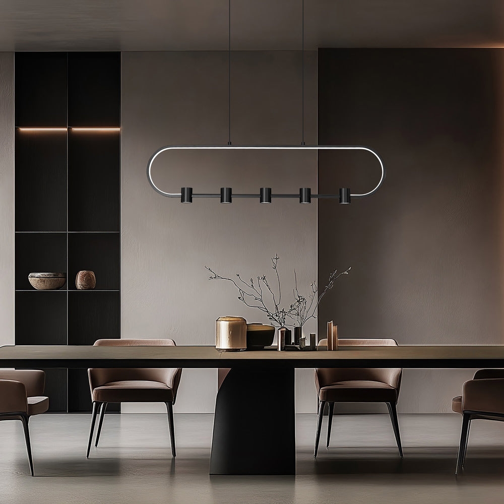 Saros Linear LED Chandelier in living room.