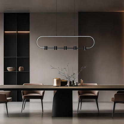 Saros Linear LED Chandelier in living room.