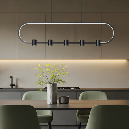 Saros Linear LED Chandelier in dining room.