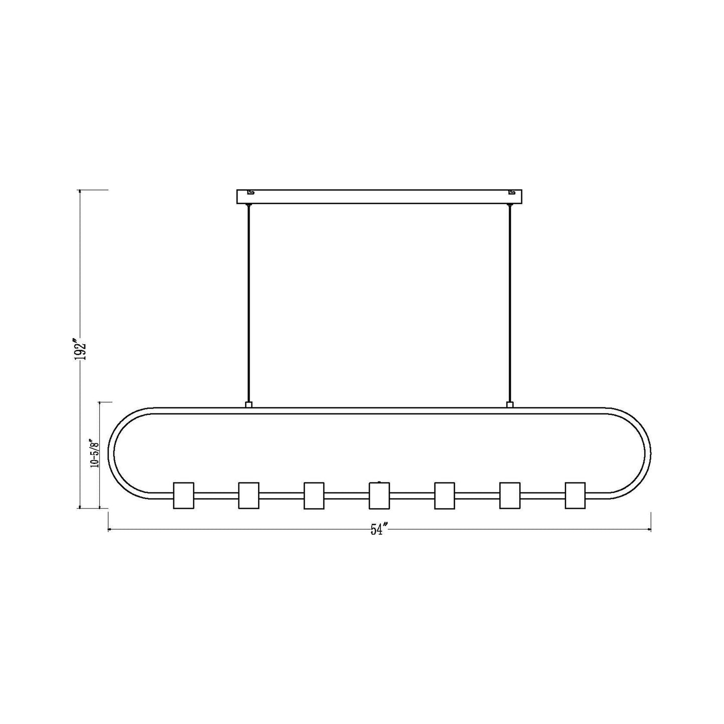 Saros Linear LED Chandelier - line drawing.
