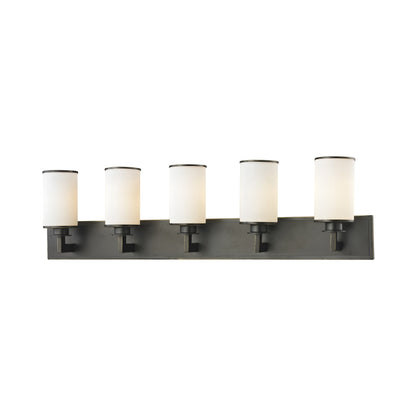 Savannah Bath Vanity Light in Olde Bronze (5-Light/Matte Opal).