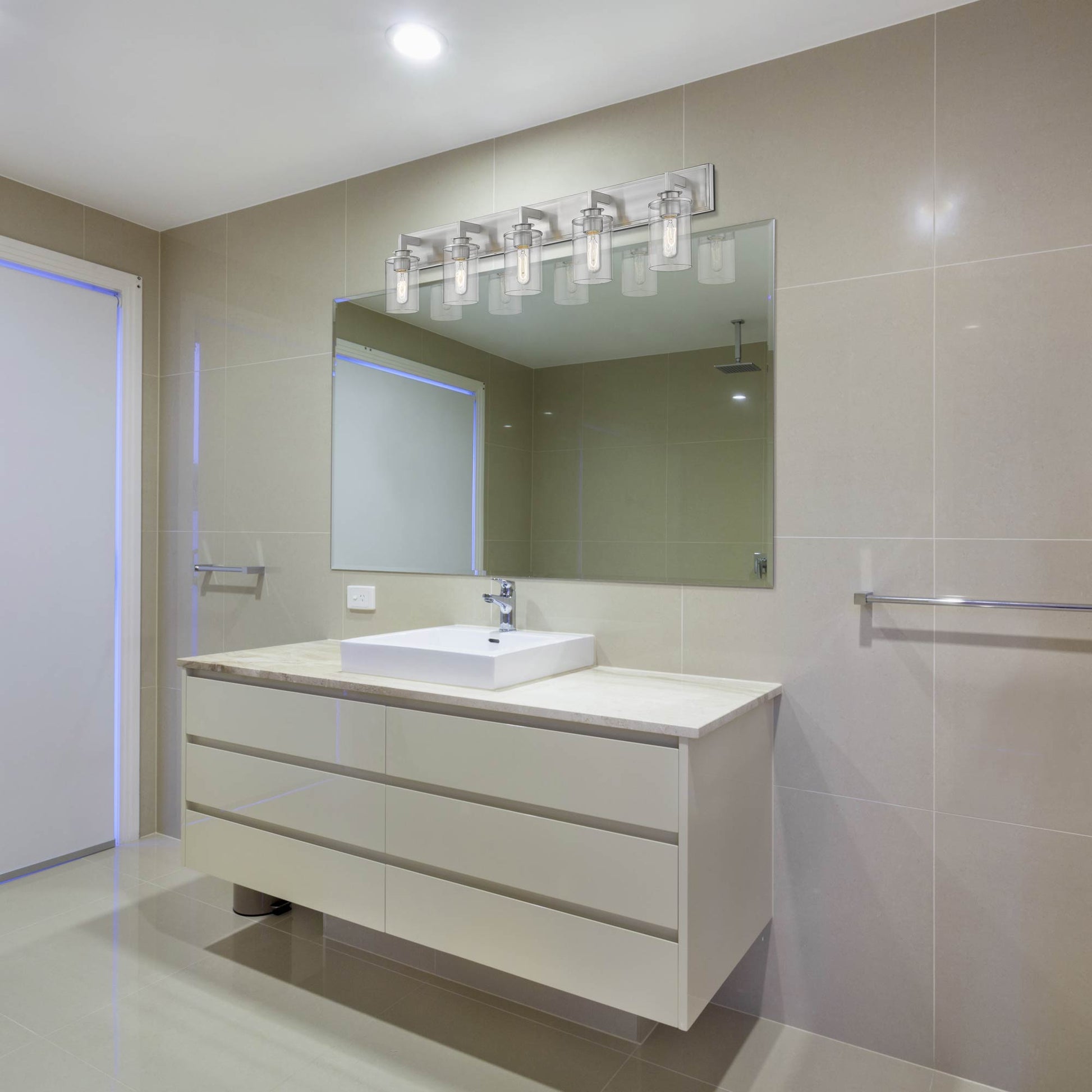 Savannah Bath Vanity Light in bathroom.