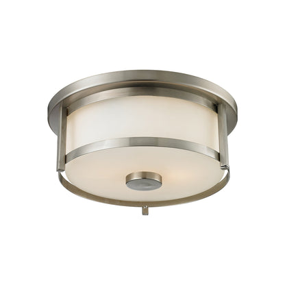 Savannah Flush Mount Ceiling Light in Brushed Nickel/Matte Opal (11-Inch).