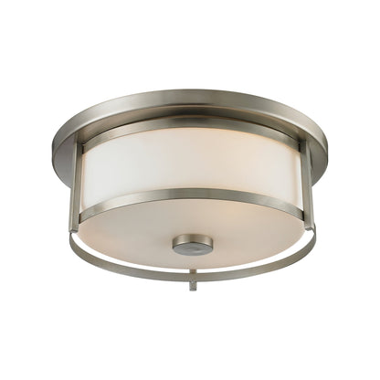 Savannah Flush Mount Ceiling Light in Brushed Nickel/Matte Opal (13.75-Inch).