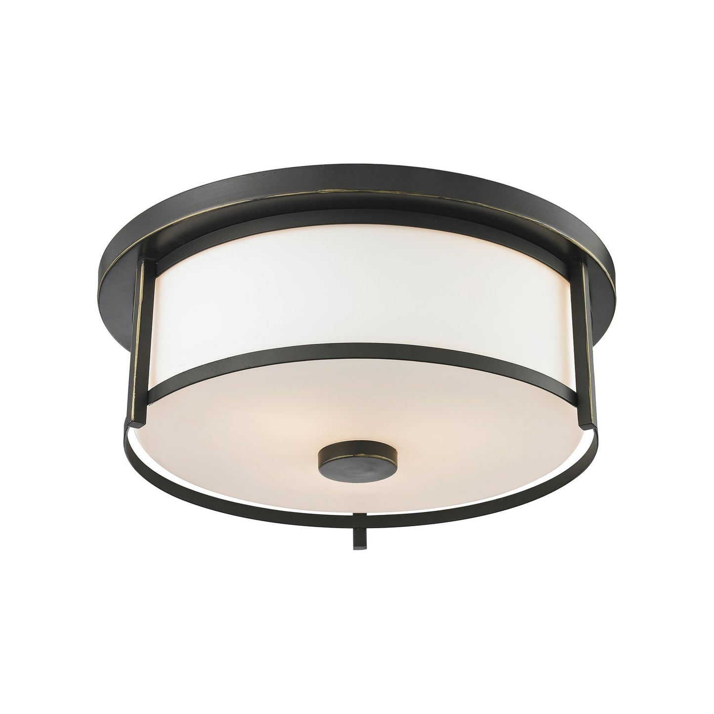 Savannah Flush Mount Ceiling Light in Olde Bronze/Matte Opal (13.75-Inch).