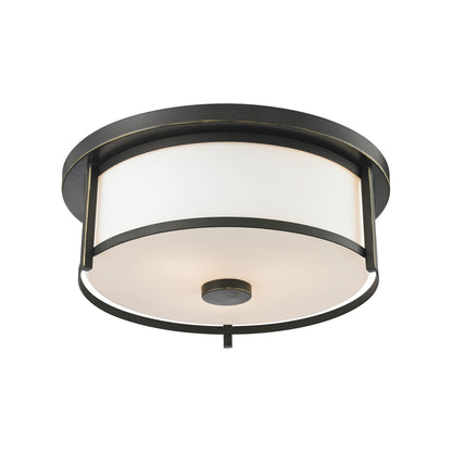 Savannah Flush Mount Ceiling Light in Olde Bronze/Matte Opal (13.75-Inch).