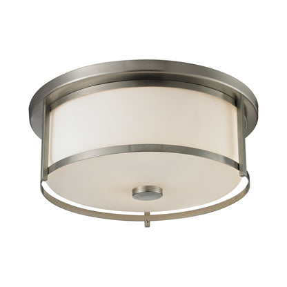 Savannah Flush Mount Ceiling Light in Brushed Nickel/Matte Opal (15.75-Inch).