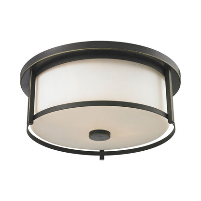 Savannah Flush Mount Ceiling Light in Olde Bronze/Matte Opal (15.75-Inch).
