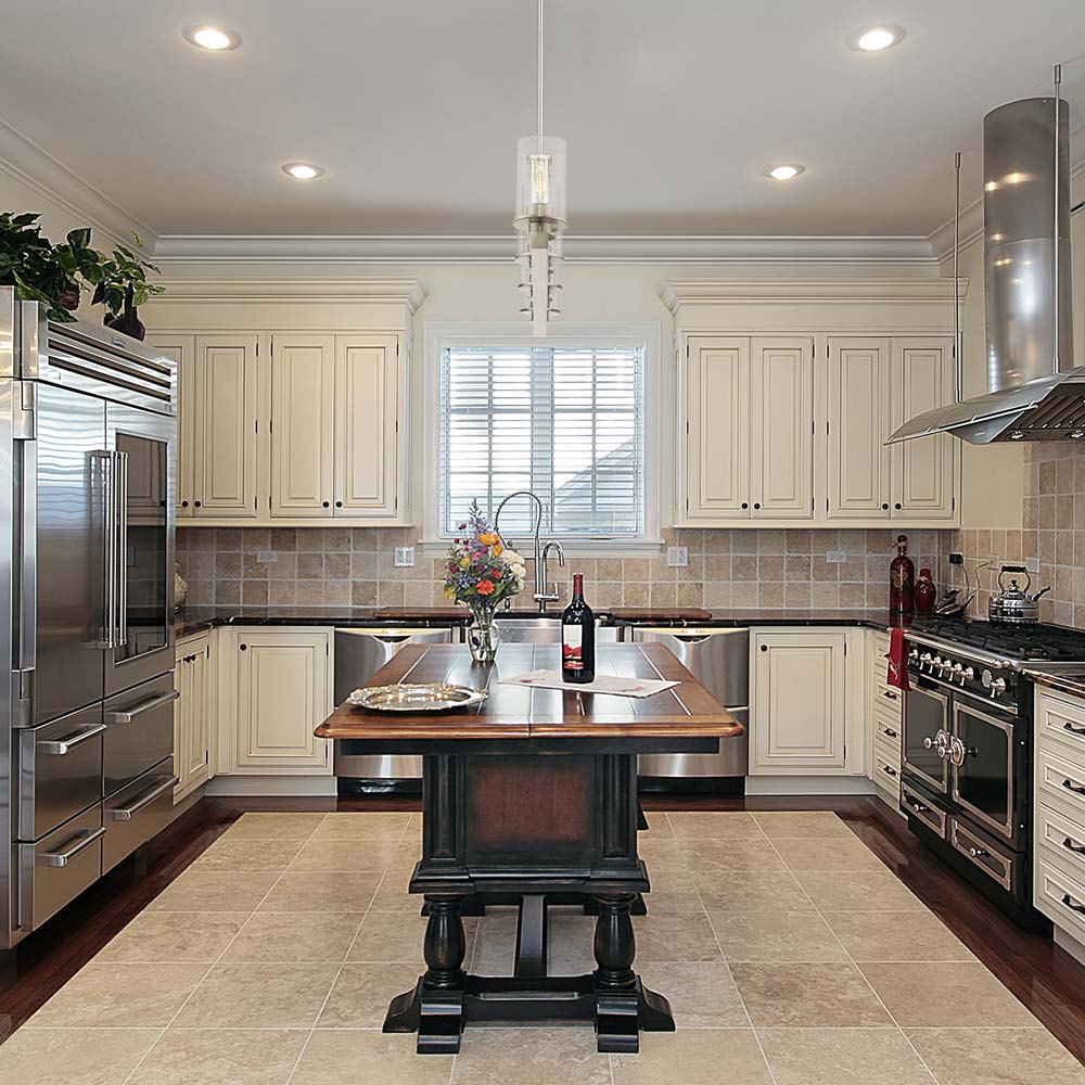 Savannah Linear Chandelier in kitchen.