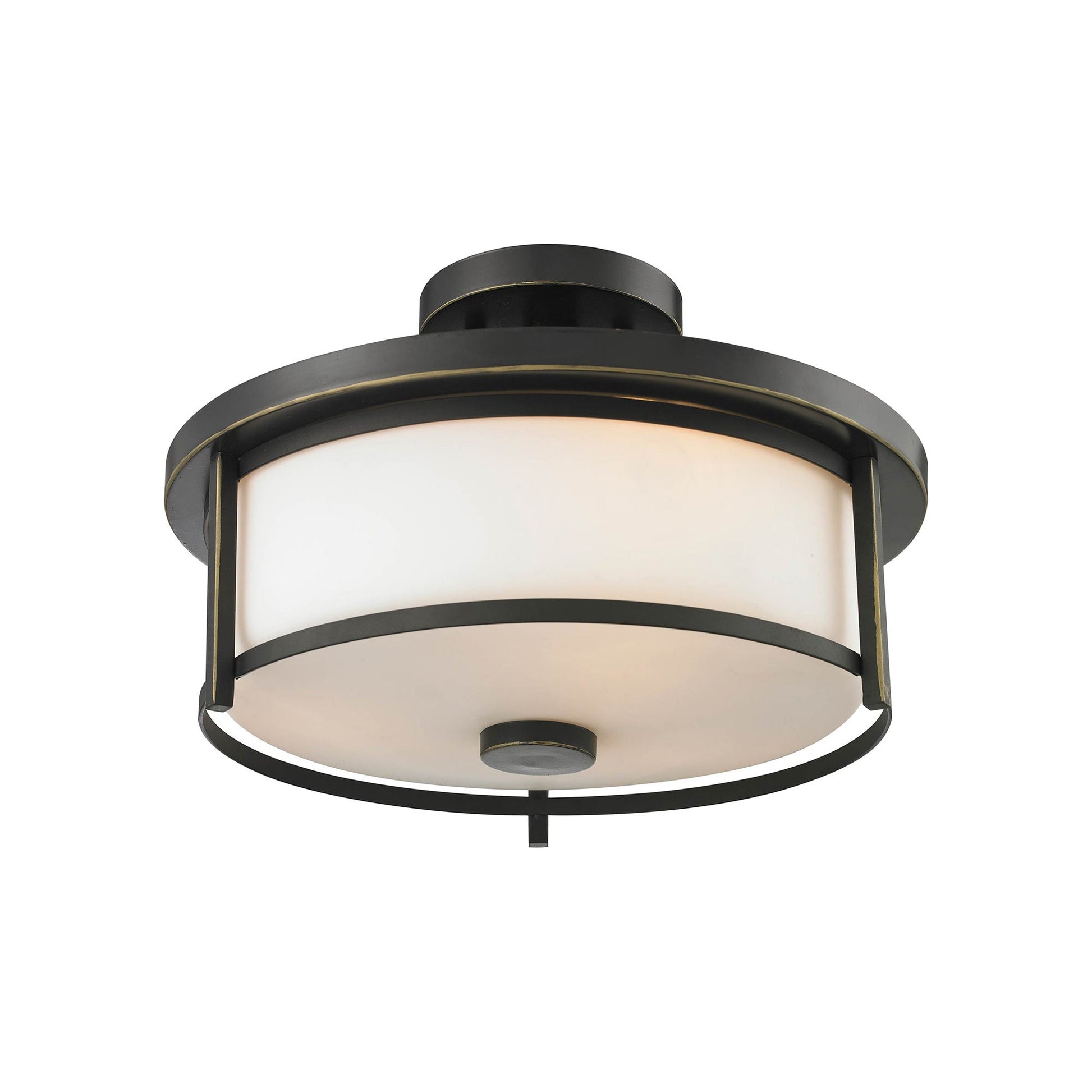 Savannah Semi Flush Mount Ceiling Light in Olde Bronze (13.75-Inch/Matte Opal).