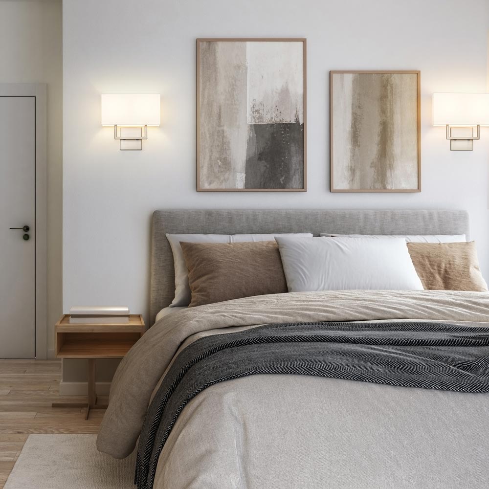 Saxon Double Arm Wall Light in bedroom.