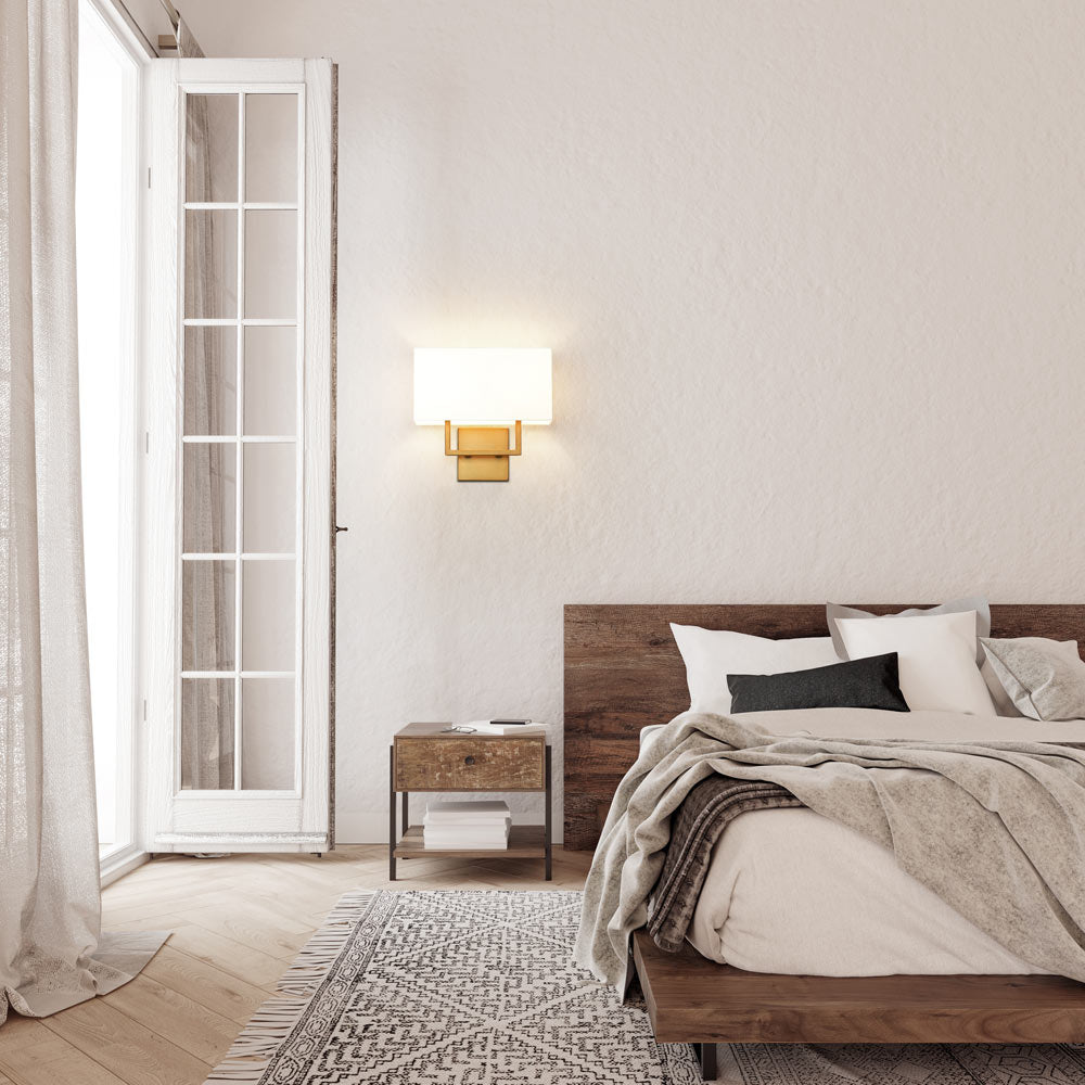 Saxon Double Arm Wall Light in bedroom.