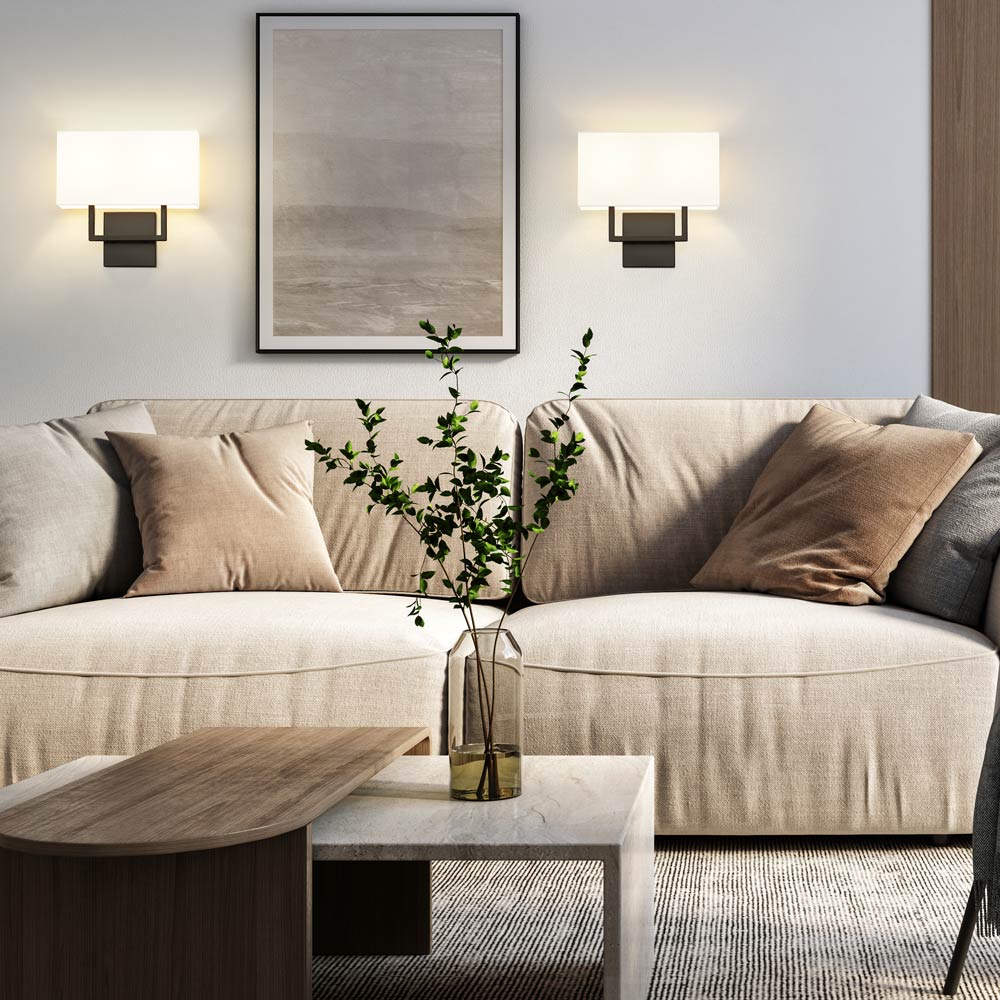 Saxon Double Arm Wall Light in living room.