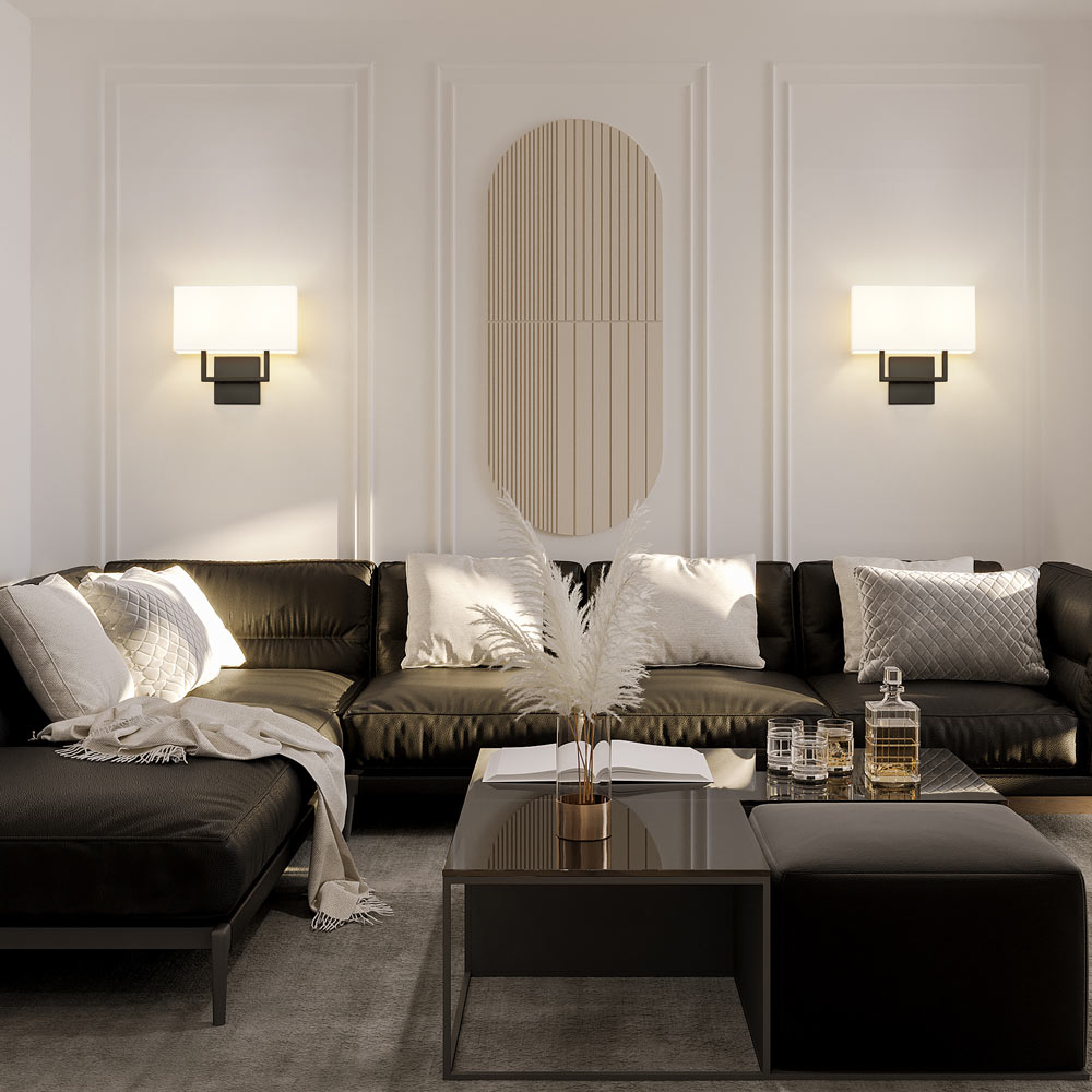 Saxon Double Arm Wall Light in living room.