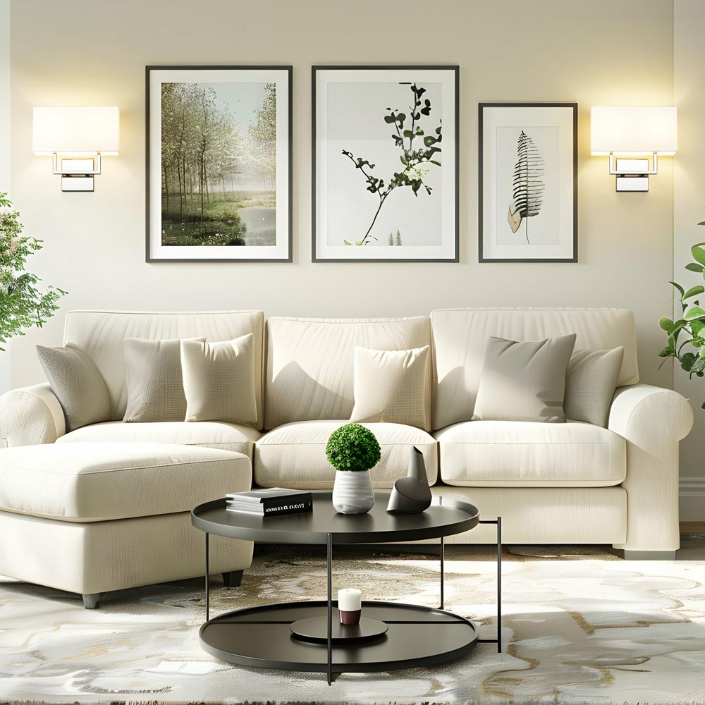 Saxon Double Arm Wall Light in living room.