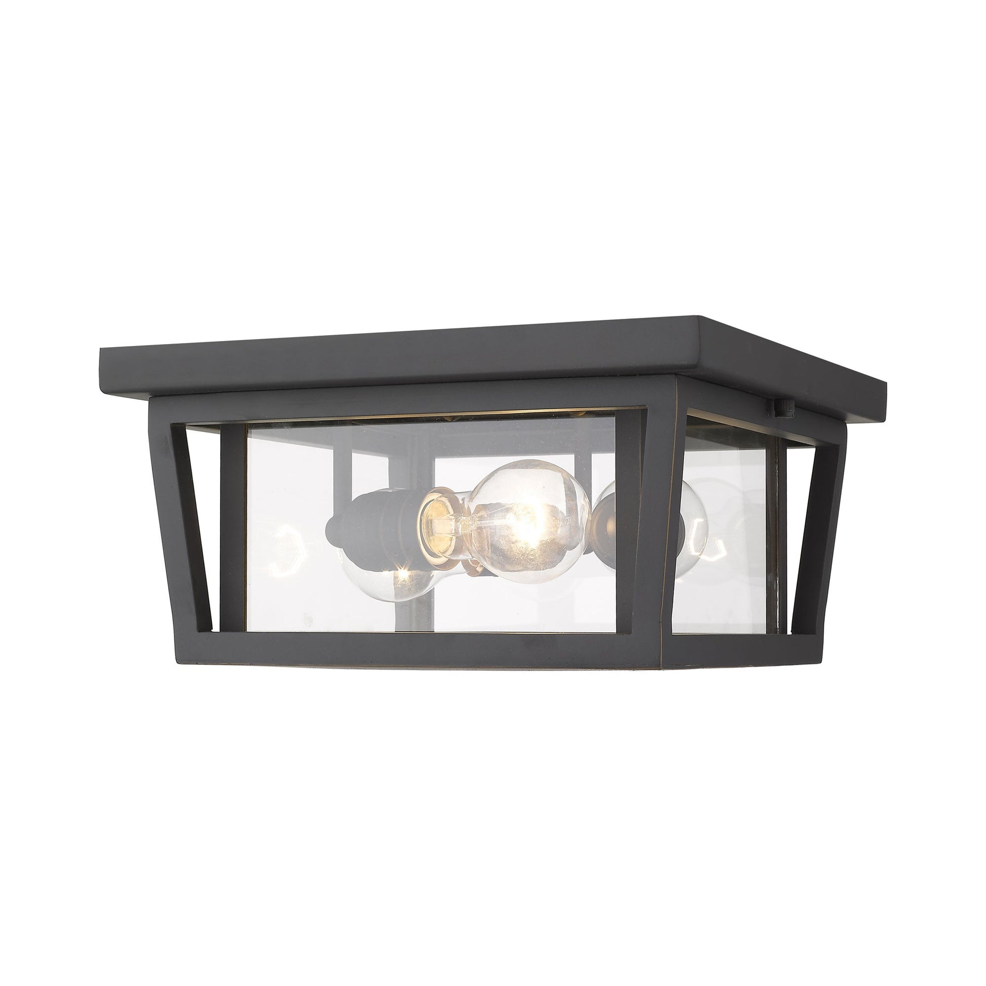 Seoul Outdoor Flush Mount Ceiling Light in Oil Rubbed Bronze.
