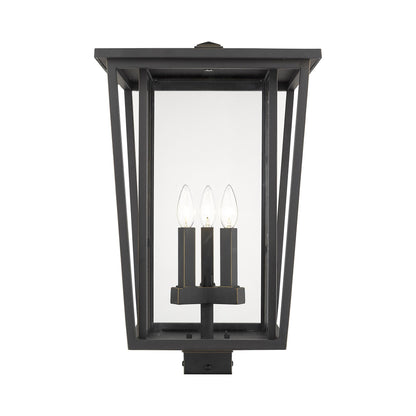 Seoul Outdoor Square Post Light in Oil Rubbed Bronze (3-Light).