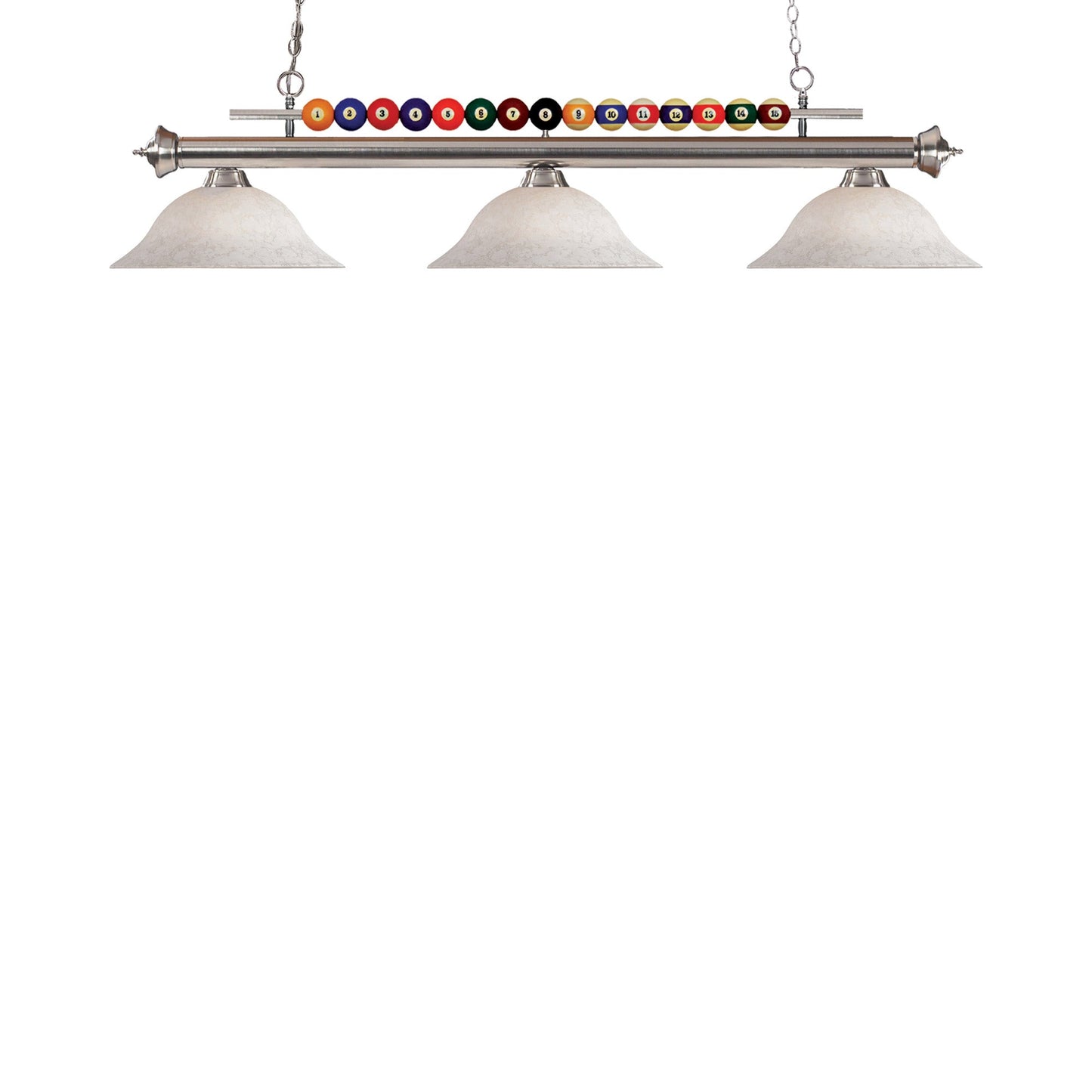 Shark Bowl Billiard Pendant Light in Brushed Nickel/White Mottle.
