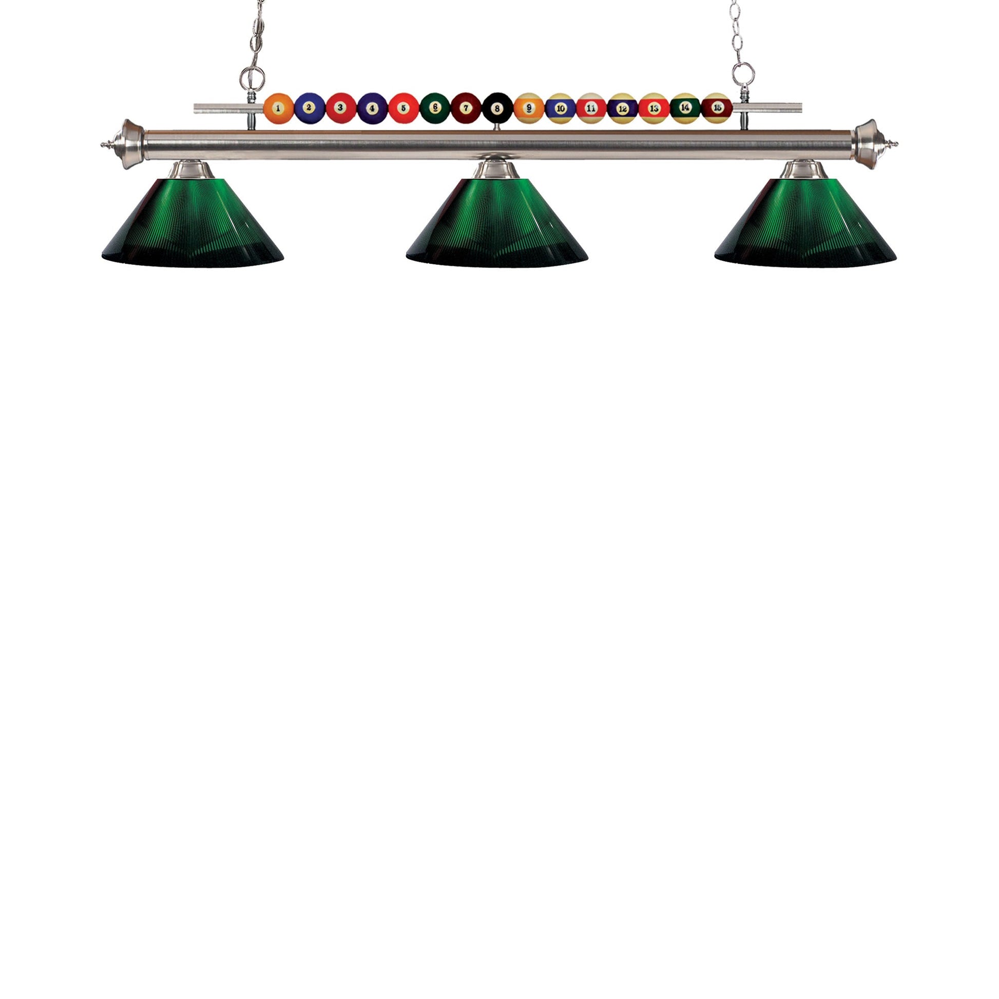 Shark Cone Billiard Pendant Light in Brushed Nickel/Acrylic Green.