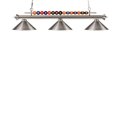 Shark Cone Billiard Pendant Light in Brushed Nickel/Brushed Nickel.