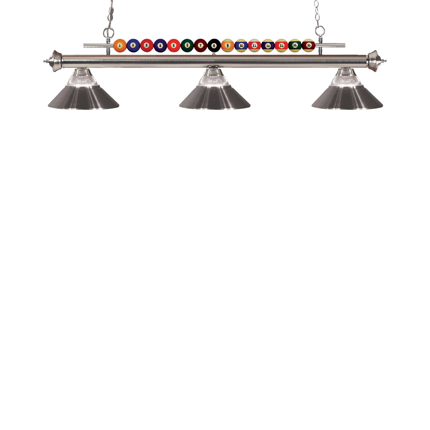 Shark Cone Billiard Pendant Light in Brushed Nickel/Clear Ribbed/Brushed Nickel.