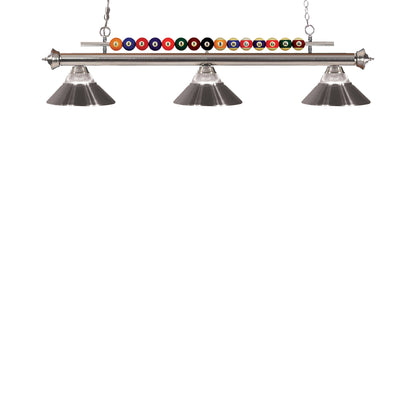 Shark Cone Billiard Pendant Light in Brushed Nickel/Clear Ribbed/Brushed Nickel.
