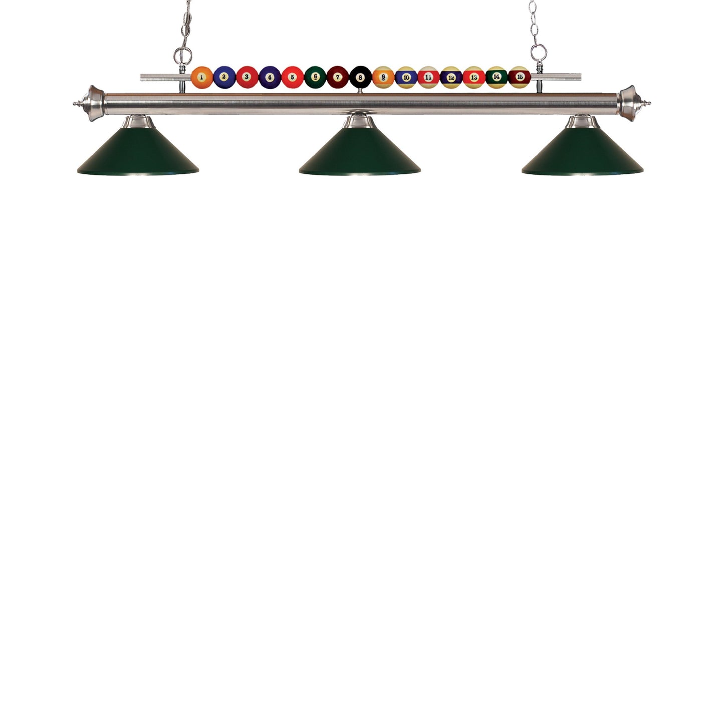 Shark Cone Billiard Pendant Light in Brushed Nickel/Dark Green.