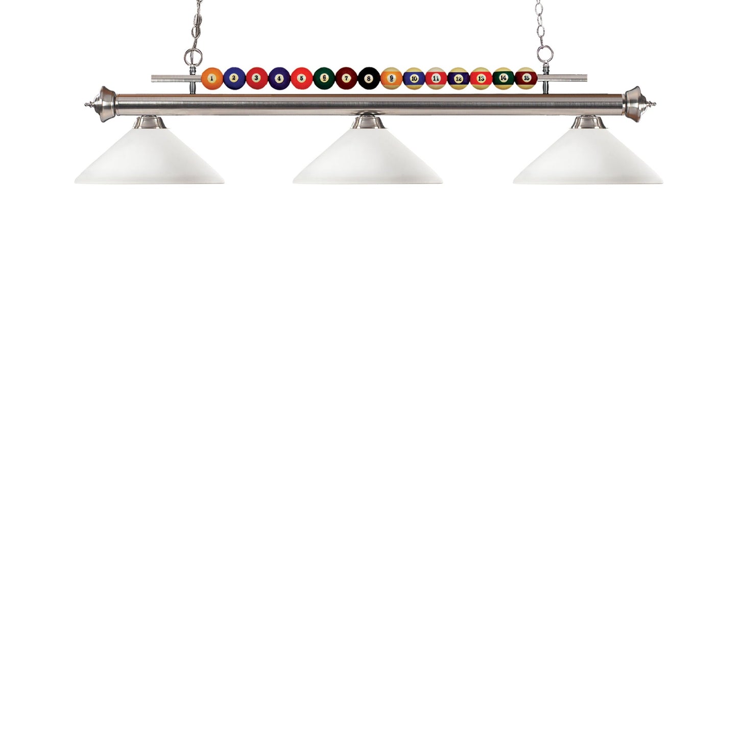 Shark Cone Billiard Pendant Light in Brushed Nickel/Matte Opal.