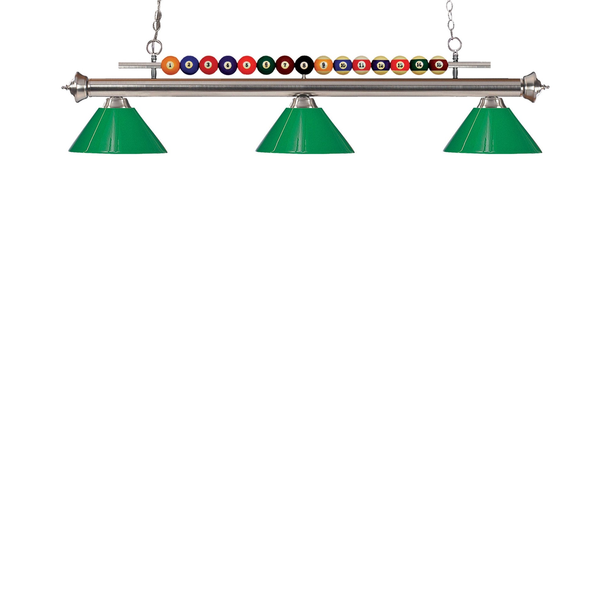 Shark Cone Billiard Pendant Light in Brushed Nickel/Plastic Green.