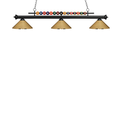 Shark Cone Billiard Pendant Light in Matte Black/Polished Brass.