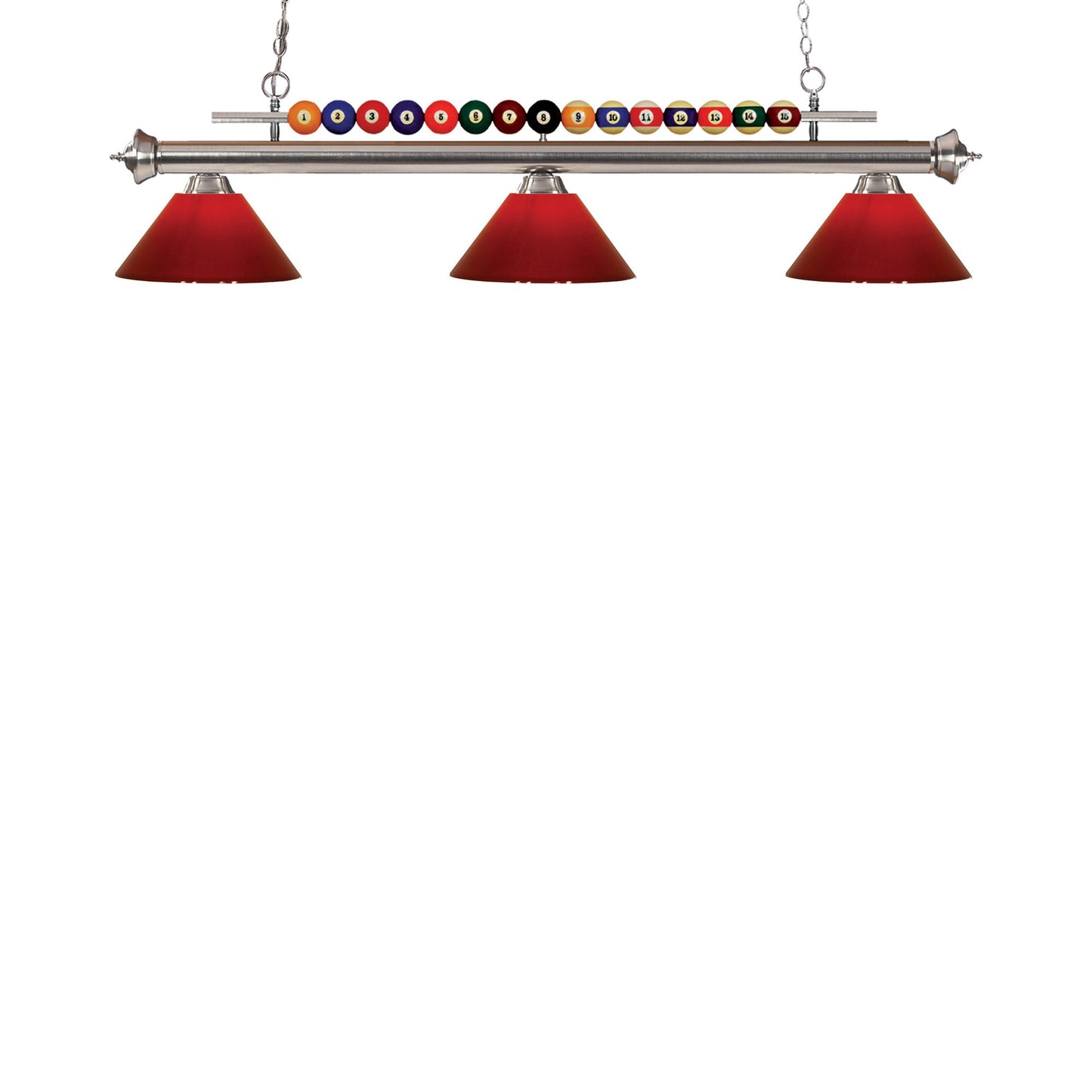 Shark Cone Billiard Pendant Light in Brushed Nickel/Red.