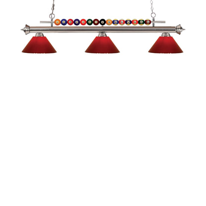 Shark Cone Billiard Pendant Light in Brushed Nickel/Red.