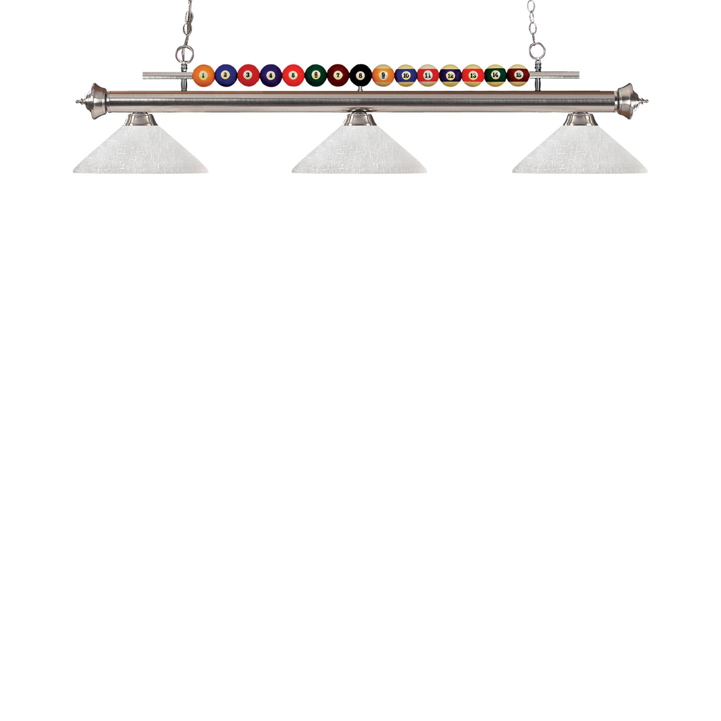 Shark Cone Billiard Pendant Light in Brushed Nickel/White Linen.