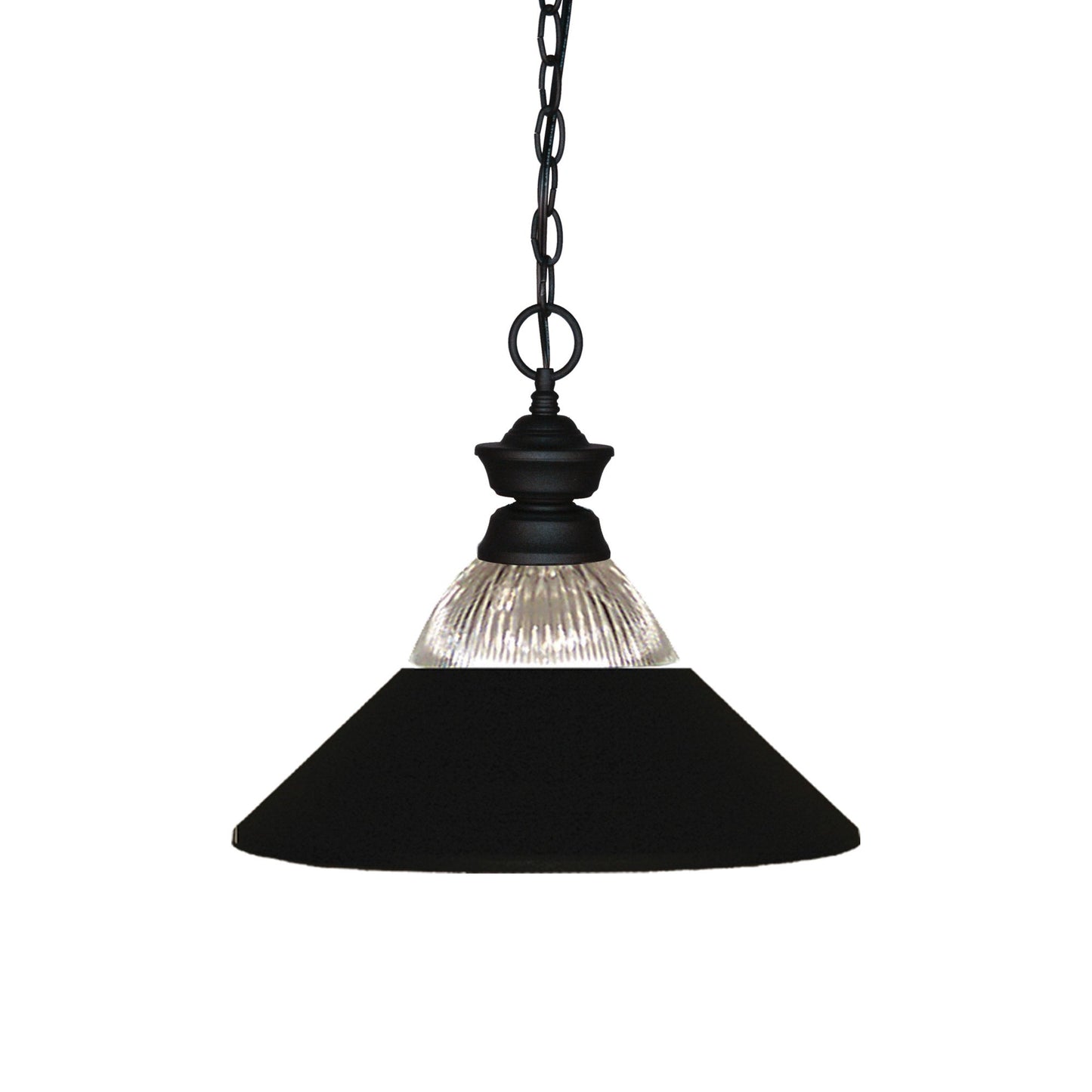 Shark Cone Pendant Light in Matte Black/Clear Ribbed/Matte Black.