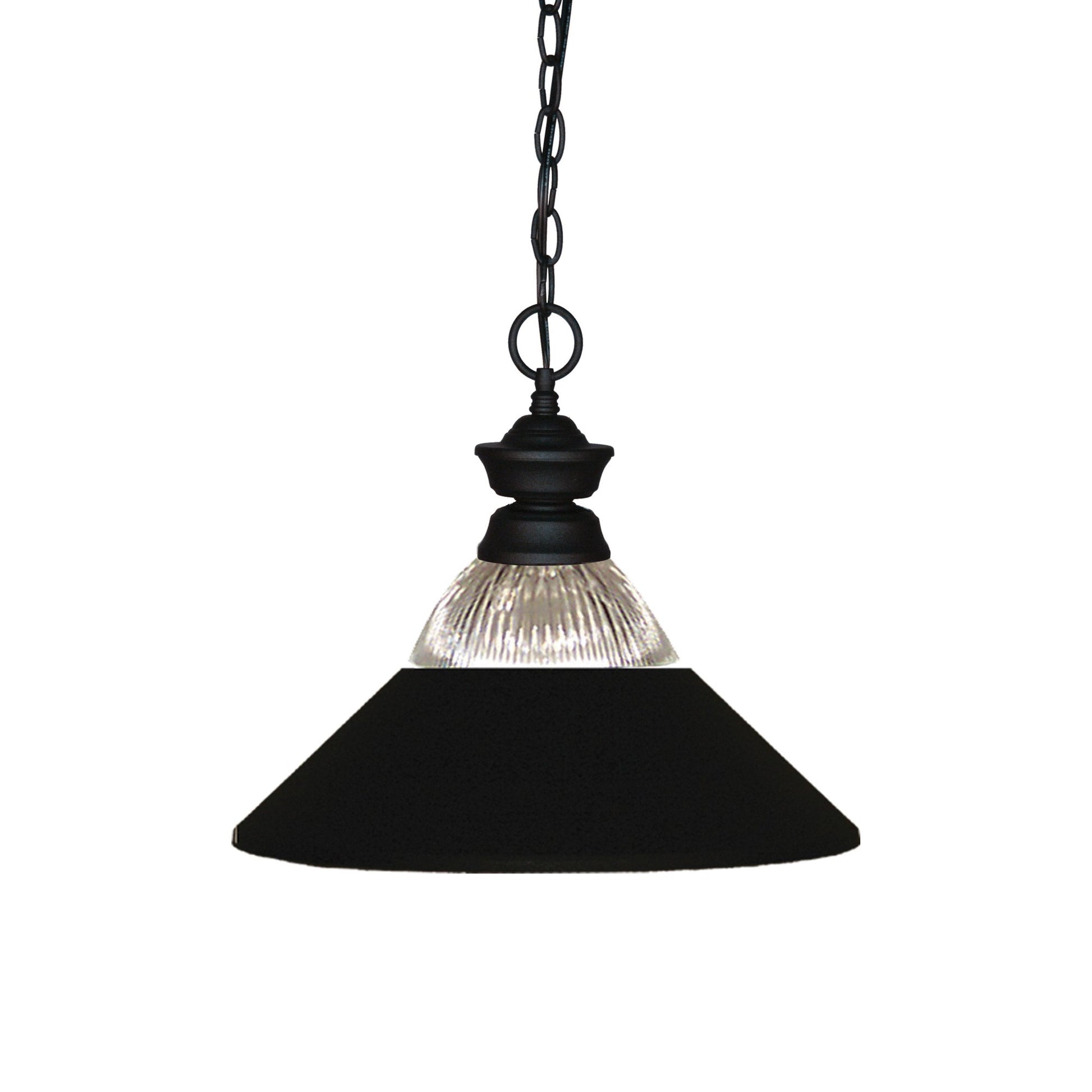 Shark Cone Pendant Light in Matte Black/Clear Ribbed/Matte Black.
