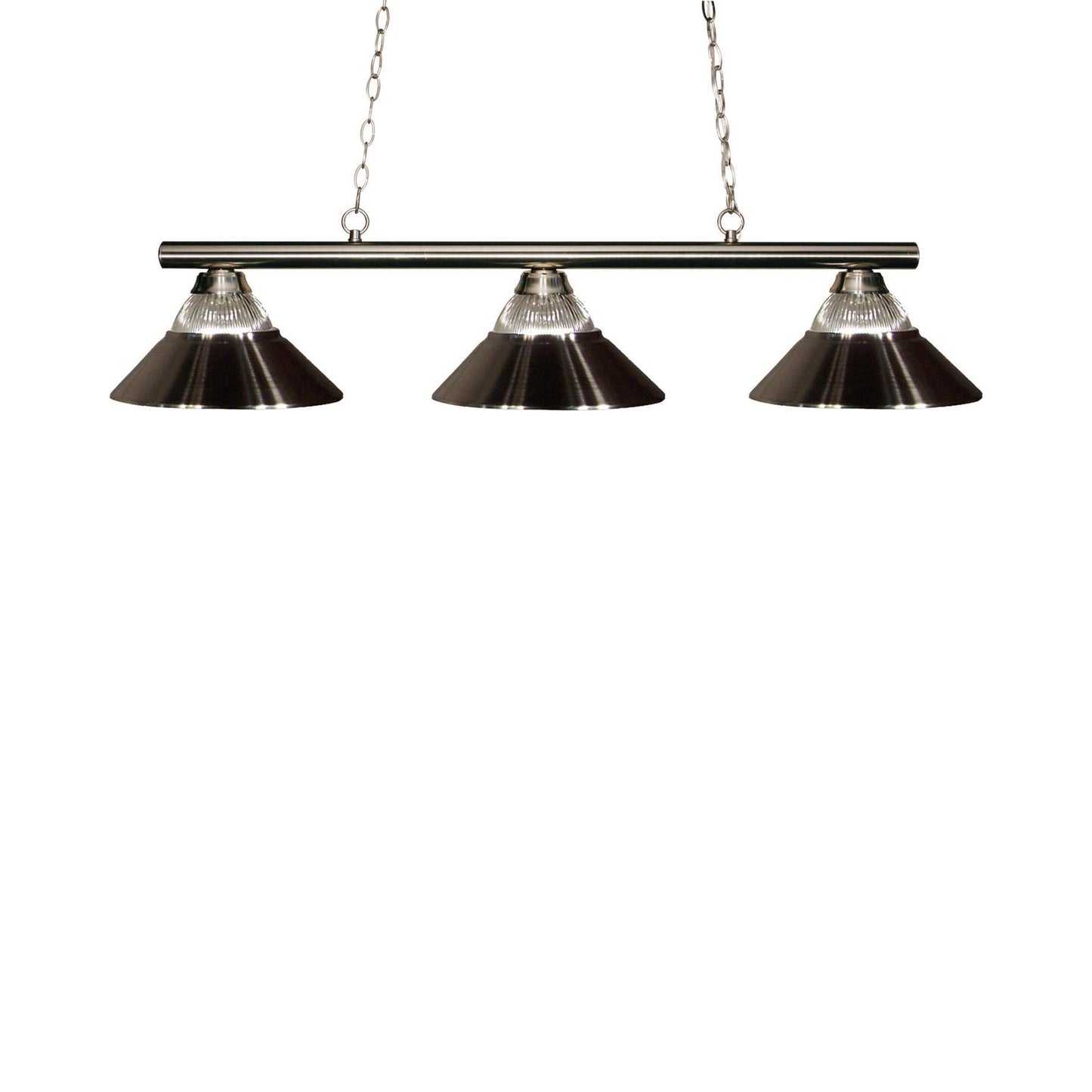 Sharp Shooter Billiard Pendant Light in Brushed Nickel/Clear Ribbed/Brushed Nickel (3-Light).