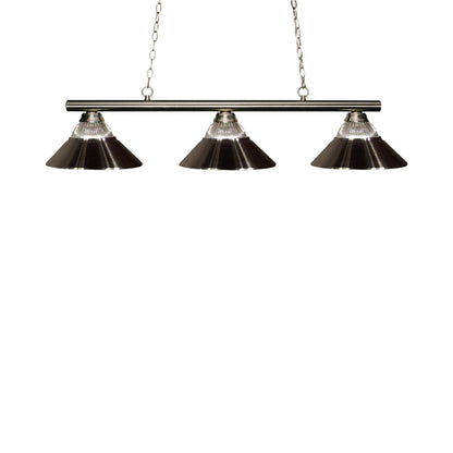 Sharp Shooter Billiard Pendant Light in Brushed Nickel/Clear Ribbed/Brushed Nickel (3-Light).